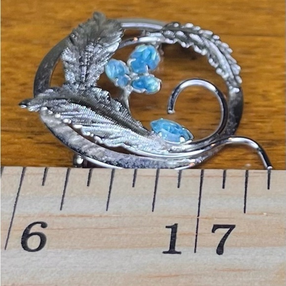 Star Art Priscilla Sterling Silver Brooch Pin W/ Faux Aquamarine Blue Topaz Gift - Picture 4 of 4